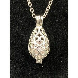 Silver Tone Water Drop Cremation Pink Glass Vial Necklace